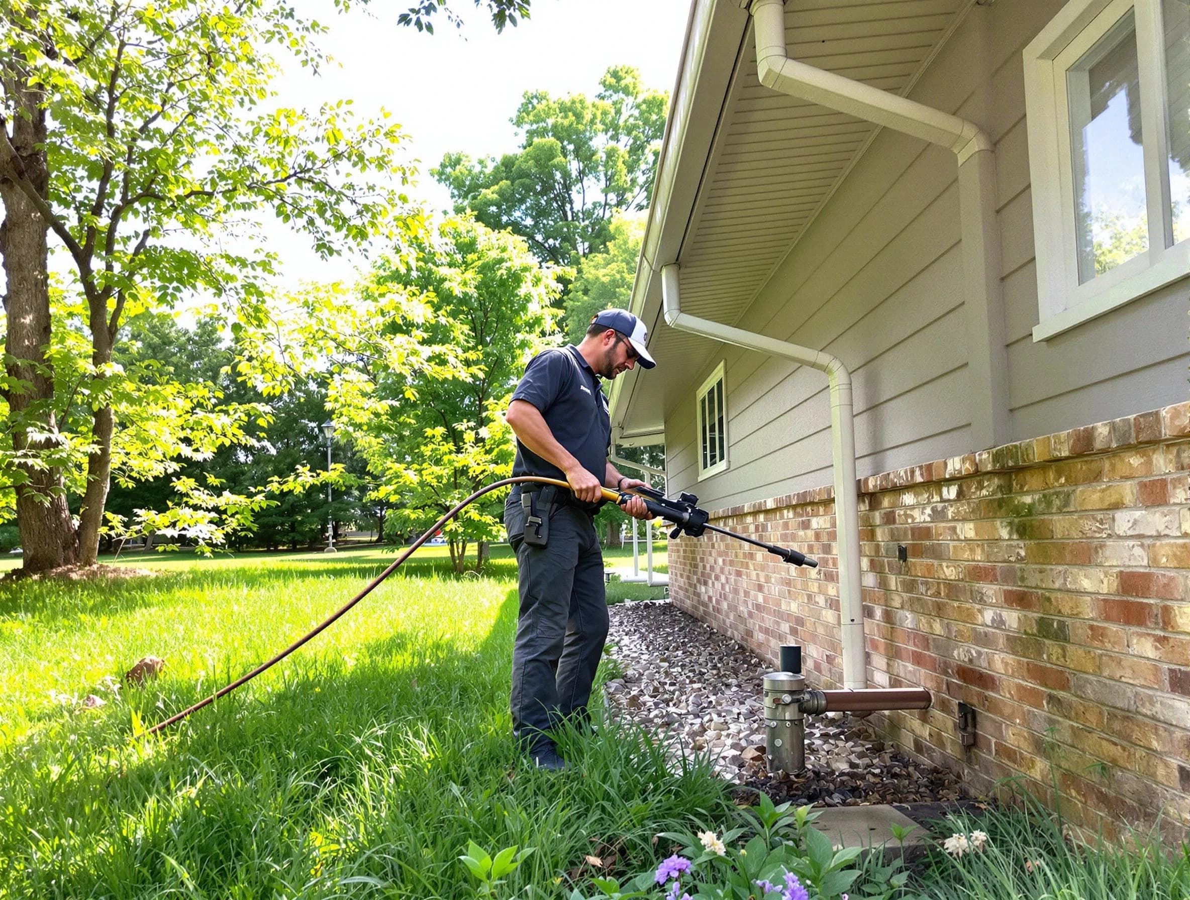 Shaker Heights Roofing Company removing debris from a downspout in Shaker Heights, OH