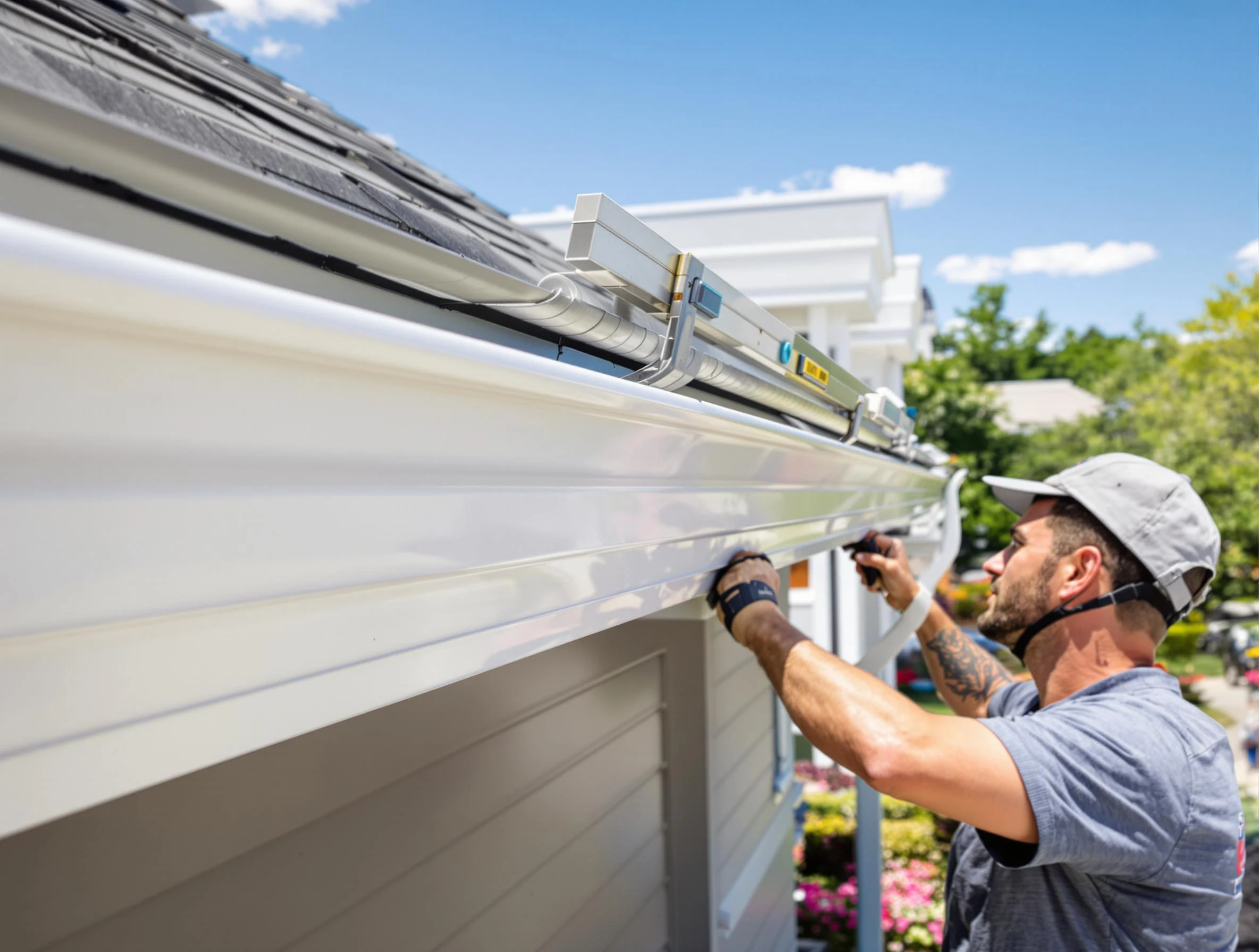 Newly installed gutters by Shaker Heights Roofing Company for a home in Shaker Heights, OH